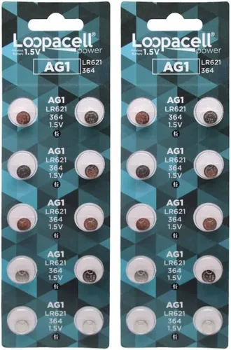 Vista 3 de LOOPACELL Paquete de 10 pilas alcalinas AG1 para reloj SR621, SR621SW, 364, 164