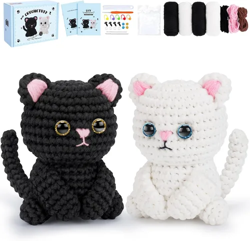 Vista 8 de Fortuning's JDS Kit de ganchillo para principiantes, paquete de 4 divertidos kits de ganchillo para gatos, kit de ganchillo para principiantes