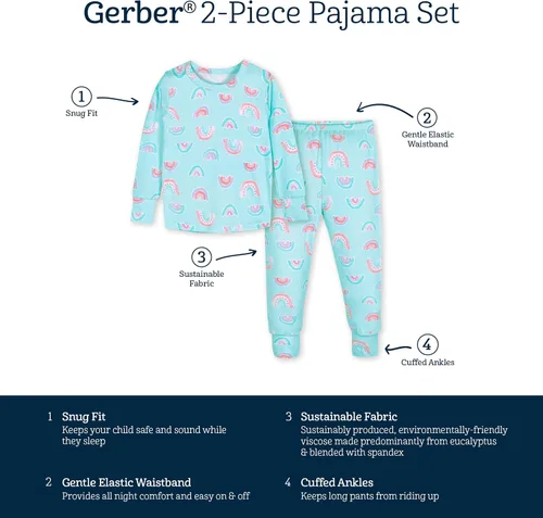 Vista 6 de Gerber Pijama unisex de 2 piezas para bebé y niño pequeño, con viscosa hecha de eucalipto