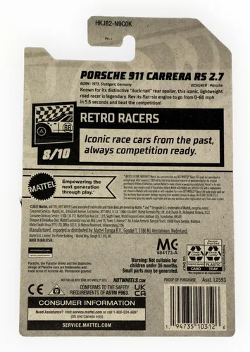 Vista 3 de Hot Wheels Porsche 911 Carrera RS 2.7, Retro Racers 8/10 [Naranja] 125/250