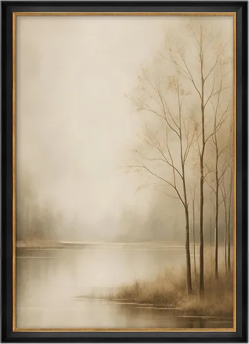Vista 261 de MUDECOR Lienzo enmarcado prémium para pared, pinos nevados en bosque de invierno, ilustraciones modernas, arte contemporáneo, escénico, divertido