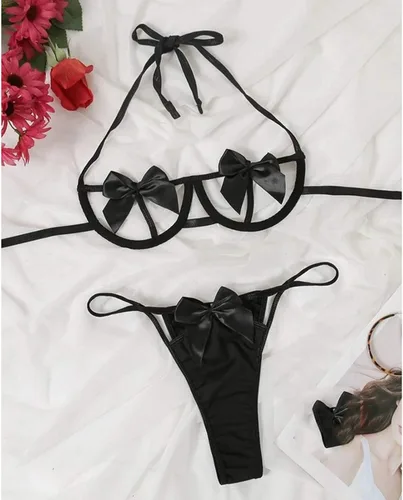 Vista 3 de Lencería traviesa para el sexo, encaje bordado para mujer, malla transparente, babydoll recortado, tanga, ropa de dormir