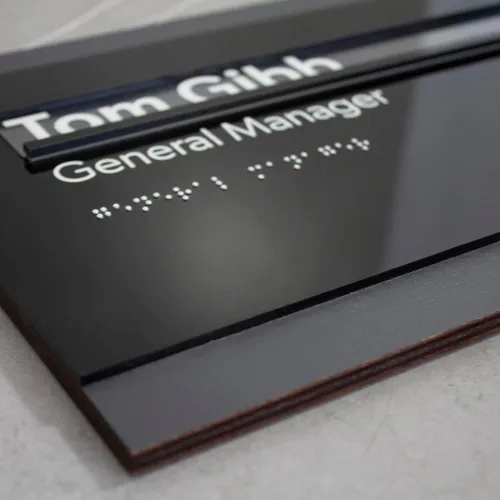 Vista 8 de Custom Wood Nameplate Sign & Acrylic Replaceable Name Door Plate "Buro" Design