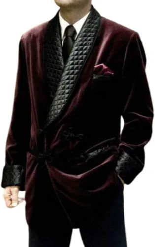 Vista 2 de Chaqueta de fumar para hombre Borgoña
