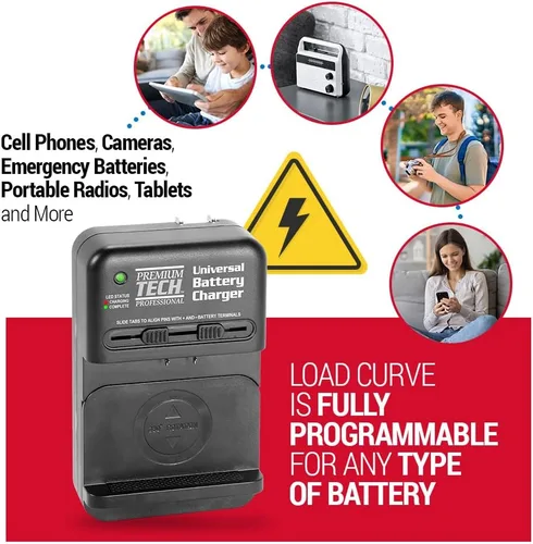 Vista 4 de Vidpro PT-UNV Cargador de batería universal de iones de litio – Cargador ajustable programable para viajes con protección contra sobrecarga
