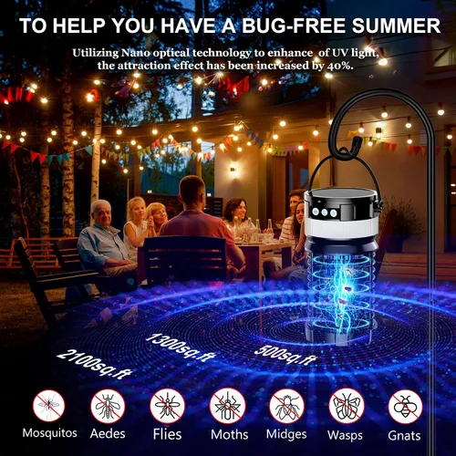 Vista 2 de Exterminador de insectos al aire libre, exterminador de mosquitos con energía solar para exteriores, recargable, eléctrico e impermeable