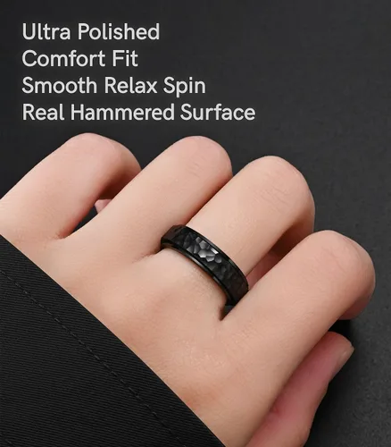 Vista 4 de King Ring 6mm Hammered Spinner Ring – Fidget Ring for Men & Women – Designed in USA