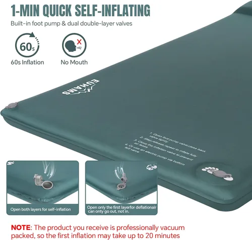 Vista 5 de EUHAMS Almohadilla de dormir doble autoinflable para acampar con espuma