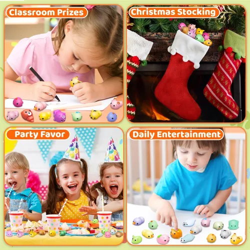 Vista 3 de Dioju 110 juguetes esponjosos Mochi, mini Kawaii Squishies a granel, juguetes sensoriales para ansiedad, bolsa de golosinas, recuerdos de fiesta