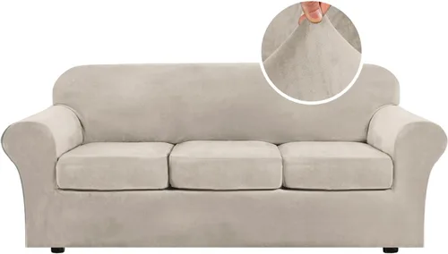 Vista 27 de H.VERSAILTEX - Funda elástica para sofá de 2 piezas, funda protectora de terciopelo, suave, con parte inferior elástica, con un ancho de hasta 49