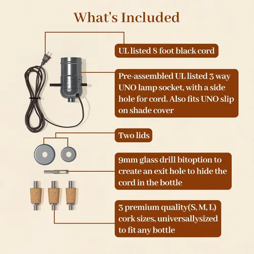 Vista 7 de Kit de lámpara de botella Aokpsrt con broca de vidrio de 9mm DIY Kit de lámpara para botellas de licor con enchufe deslizante y cable