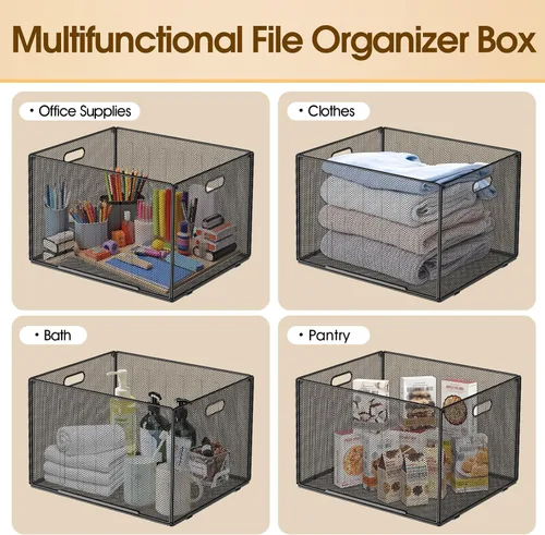 Vista 4 de Caja Organizadora de Archivos Colgante MaxGear, Caja de Almacenamiento de Carpetas de Archivos de Malla Metálica Negra para Tamaño Carta/Oficio