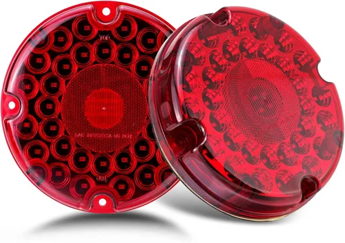 Vista 5 de LIMICAR Luces de remolque redondas de 7 pulgadas, 36 luces LED rojas de tránsito, kit de luces LED para remolque, luz trasera de freno y giro