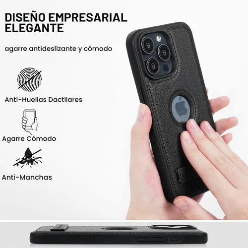 Vista 3 de Funda de cuero para iPhone 13 Pro, funda protectora delgada con función atril a prueba de golpes, soporte invisible integrado compatible con iPhone