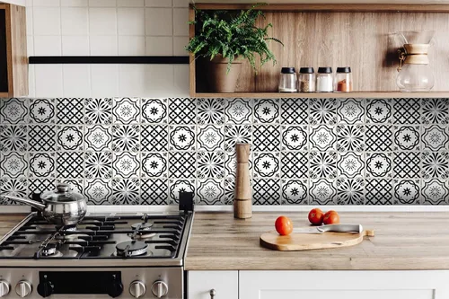 Vista 4 de Mi Alma Calcomanías de azulejos en blanco y negro, 24 unidades, calcomanías de vinilo para baño y cocina, simplemente despegar y pegar