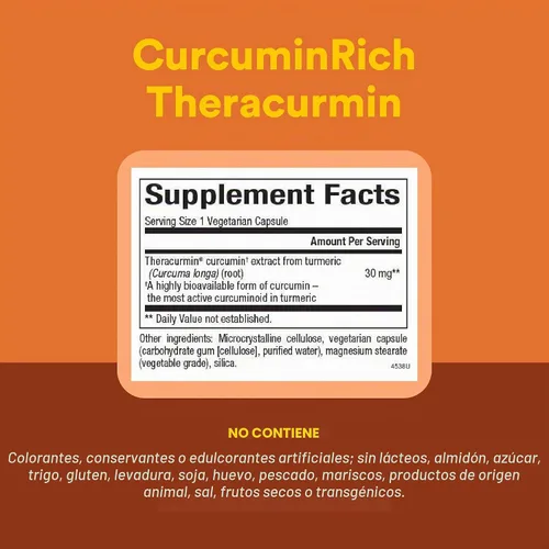 Vista 4 de Natural Factors CurcuminRich Theracurmin 30 mg Curcumina de cúrcuma, 30