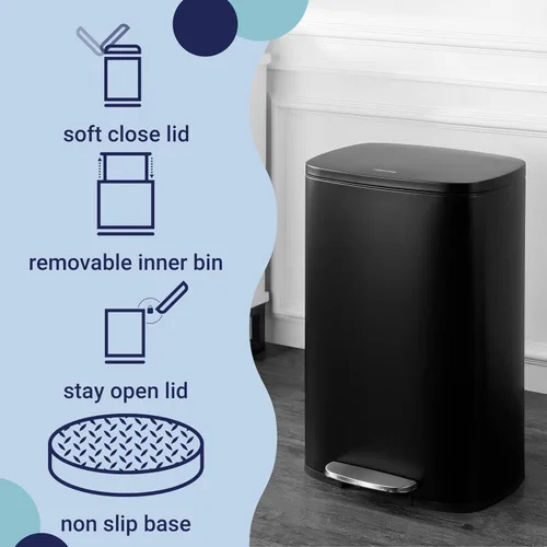 Vista 3 de happimess HPM1006B Connor - Bote de basura rectangular de 13 galones con tapa de cierre suave y mini basurero gratis, resistente a las huellas Negro