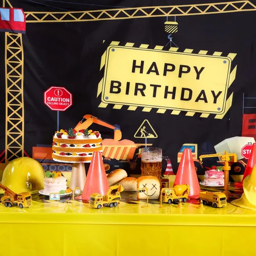 Vista 5 de Remagr Paquete de 3 manteles de construcción para fiesta de cumpleaños