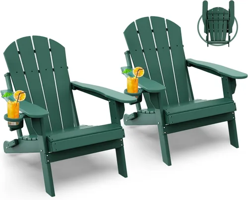 Vista 20 de GREENVINES Silla Plegable Adirondack Plástico HDPE Sillas para Fogata Todo Tiempo Portavasos Ártico para Terraza Patio Trasero Patio