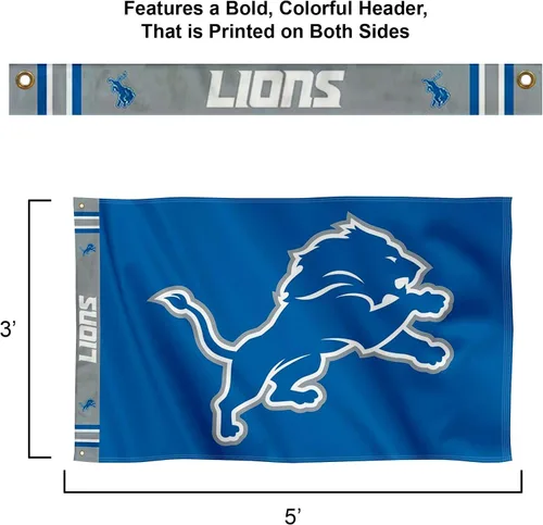Vista 2 de Bandera impresa de Detroit Lions Header de 3 x 5 pies