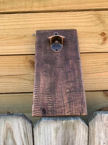 Vista 9 de Rustic Farmhouse Bottle Opener with Oil Rubbed Bronze Hardware - Includes Upgraded Magic Magnet Catch - Mancave, Bar, Outdoors