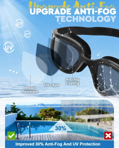 Vista 2 de Gafas de natación, antivaho y UV, gafas de natación transparentes, gafas de natación a prueba de fugas para adultos, hombres y mujeres