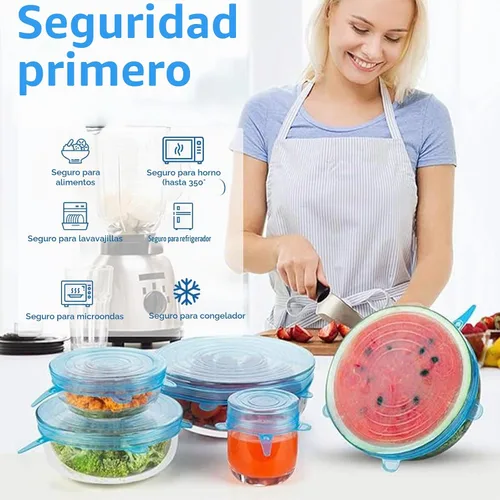 Vista 6 de 12 tapas elásticas de silicona para almacenamiento de alimentos, 6 especificaciones de cubierta de tazón de silicona reutilizable, adecuadas