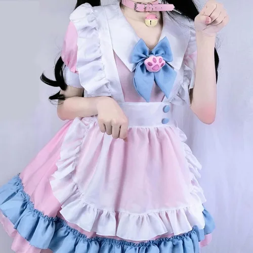 Vista 6 de EROOLU Rem Cosplay - Disfraz de sirvienta de gato Akiba Maid War Cosplay Nagomi Maid Sensou, vestido de sirvienta Lolita