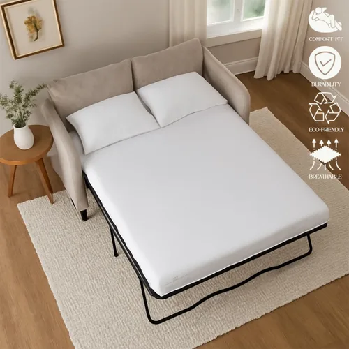 Vista 5 de Sleeper Sofa Juego de sábanas de 4 piezas de alta calidad, 100% algodón de 500 hilos, tejido de satén liso y súper suave, sábanas extrasuaves, sin