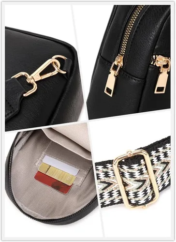 Vista 6 de WSRYDLDJ - Bolso bandolera pequeño de cuero para mujer, Negro Bo
