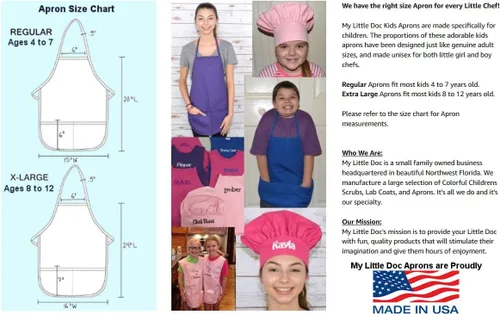 Vista 4 de Delantal personalizado para niños con diseño de bordado I Love Slime Rosa encendido