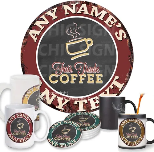 Vista 7 de Café y té perfectos de café, tazas personalizadas de Chic Sign Rústico, estilo vintage, retro, cocina, bar, pub, cafetería, cobertizo de cueva 0079