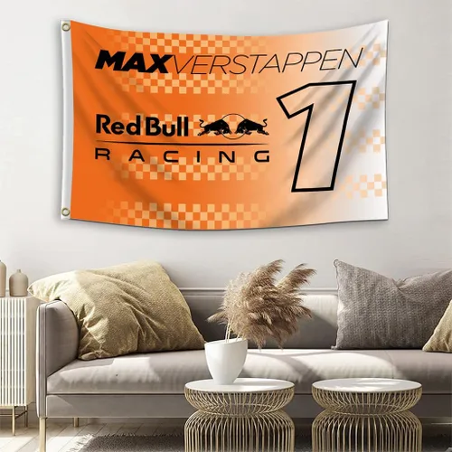 Vista 4 de Max Verstappen - Bandera #1 de 3 x 5 pies, bandera de carreras Red Bull para fanáticos de los automóviles con ojales de latón