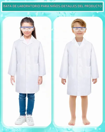 Vista 4 de 6 juegos de 18 piezas de abrigos blancos de laboratorio para niños, niñas a granel, disfraz de médico científico, abrigo de laboratorio