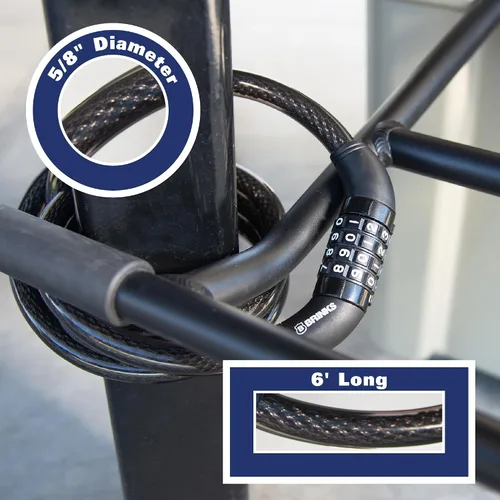 Vista 5 de BRINKS Cable de bloqueo de bicicleta resistente para exteriores de 6 pies, grueso, diseño antirrobo, combinación de 4 diales reiniciable