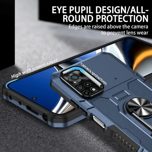 Vista 4 de Compatible con funda para teléfono Xiaomi Poco X4 Pro 5G y protector de pantalla de vidrio templado, soporte de anillo, soporte de soporte