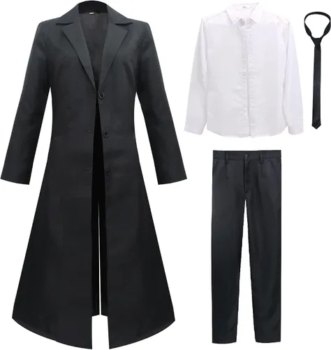 Vista 4 de C-ZOFEK Conjunto de traje de chaqueta negra para mujer con corbata Makima, disfraz de cosplay de uniforme