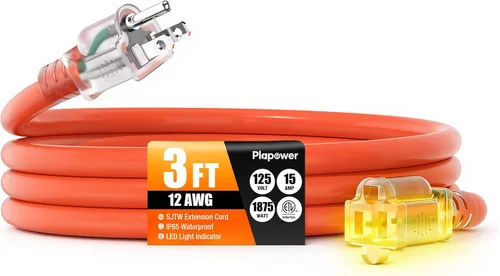 Vista 22 de Cable de extensión para exteriores calibre 12/3, 50 pies, resistente al Negro