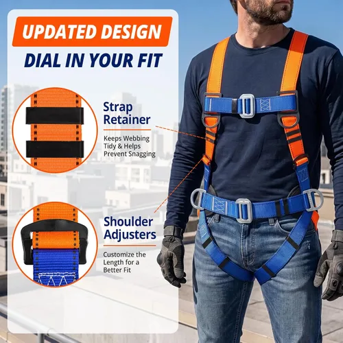 Vista 2 de TT TRSMIMA Kit de Protección Anticaída con Arnés de Seguridad: Arnés de Cuerpo Completo para Techo con Cordón de Absorción de Impactos - Almohada