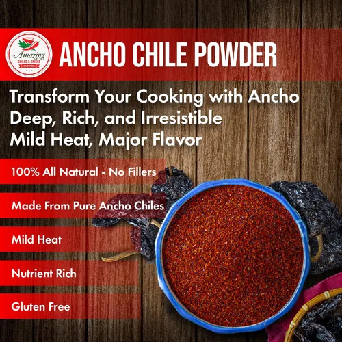 Vista 3 de Polvo de Chile Ancho Molido 1 LB (16oz) – Completamente Natural - Usar Para Recetas Como Mole Mexicano, Salsas, Guisos, Salsa, Carnes, Enchiladas.