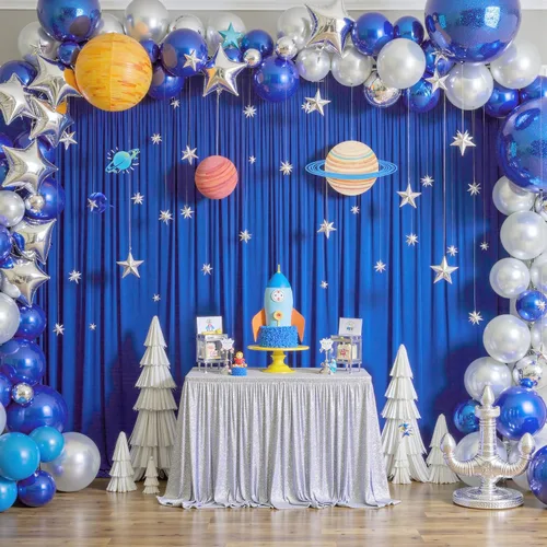 Vista 47 de Cortina de fondo azul bebé de 10 pies x 8 pies sin arrugas para fiesta, cortinas de fondo de poliéster azul para fotografías, decoraciones para baby