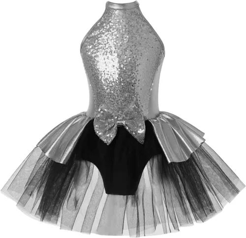 Vista 12 de CHICTRY Vestido tutú de ballet con lentejuelas brillantes para niñas y niñas, moderno disfraz de baile latino de jazz
