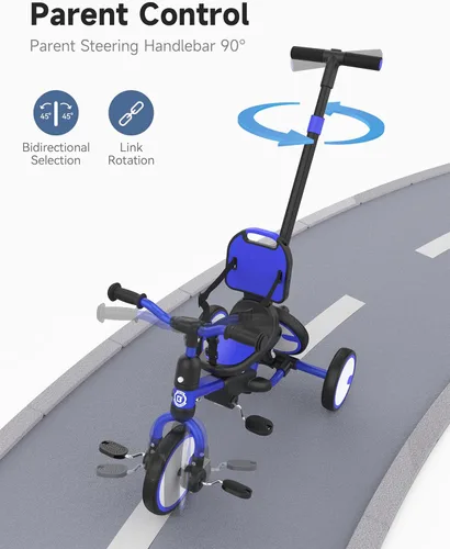 Vista 5 de besrey Triciclo para niños pequeños con rueda de repuesto, bicicleta para niños de 1 a 3 años, triciclo 5 en 1 para niños con asa de empuje