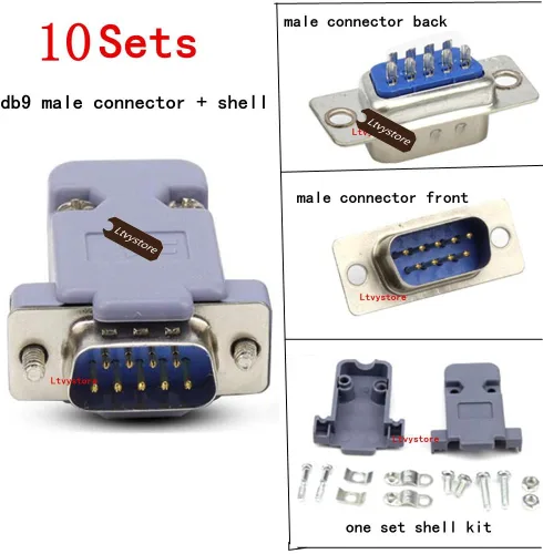 Vista 2 de 20 unidades RS232 puerto serie paralelo DB9 9 Pin D Sub macho/hembra conector + 20 piezas DB9 cubierta de carcasa de plástico