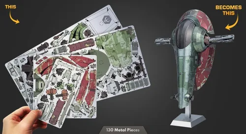 Vista 7 de Metal Earth Serie Premium Star Wars Boba Fett Starfighter 3D Kit de modelo de metal con pinzas Fascinaciones
