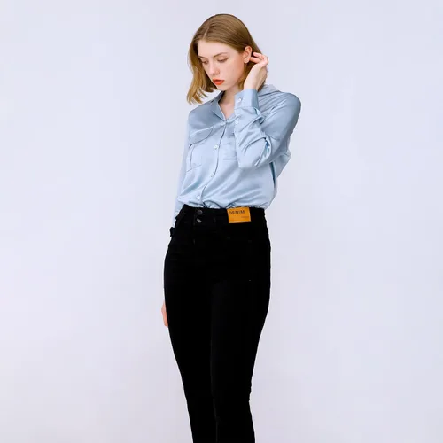 Vista 4 de Blusa de seda para mujer, 100% seda pura, manga larga, suave, 22 Momme, camisa de seda real