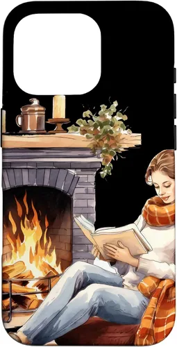 Vista 20 de iPhone 16 Book Reading In Fireplace Reader Bookworm Girls Women Case