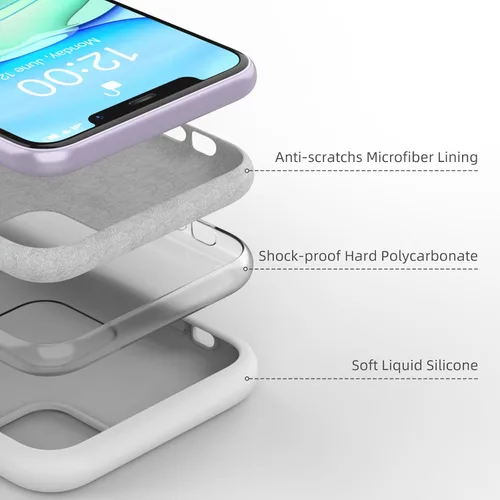 Vista 187 de Funda de silicona líquida compatible con iPhone 12 Pro Max 6.7 pulgadas, funda de gel de protección completa con forro de microfibra, funda