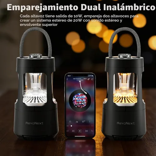 Vista 2 de Revonext - Linterna de campamento con altavoz Bluetooth, altavoz inalámbrico impermeable para exteriores con luz ambiental de doble color, altavoz
