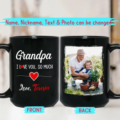 Vista 2 de Taza de café con marco de fotos para nietos con nombre personalizado, regalo para papá abuelo de nieto, nieta, abuelo I Love You, taza de té